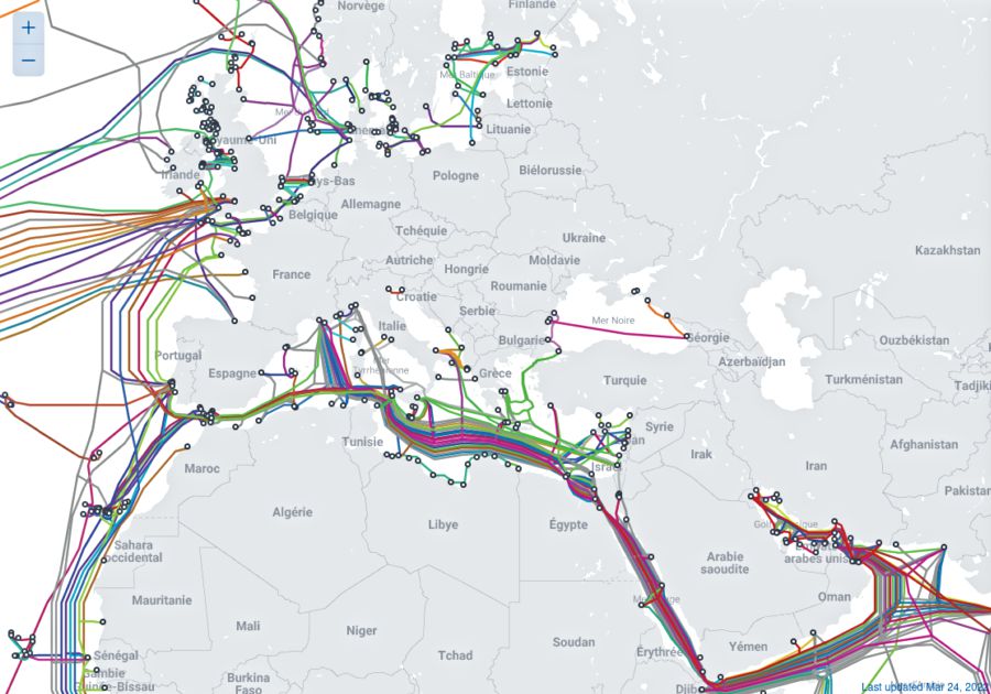 carte cables sous marins mars 2022